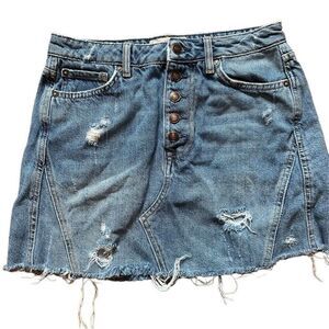 Free People Button Fly distressed mini denim jean skirt sz 28